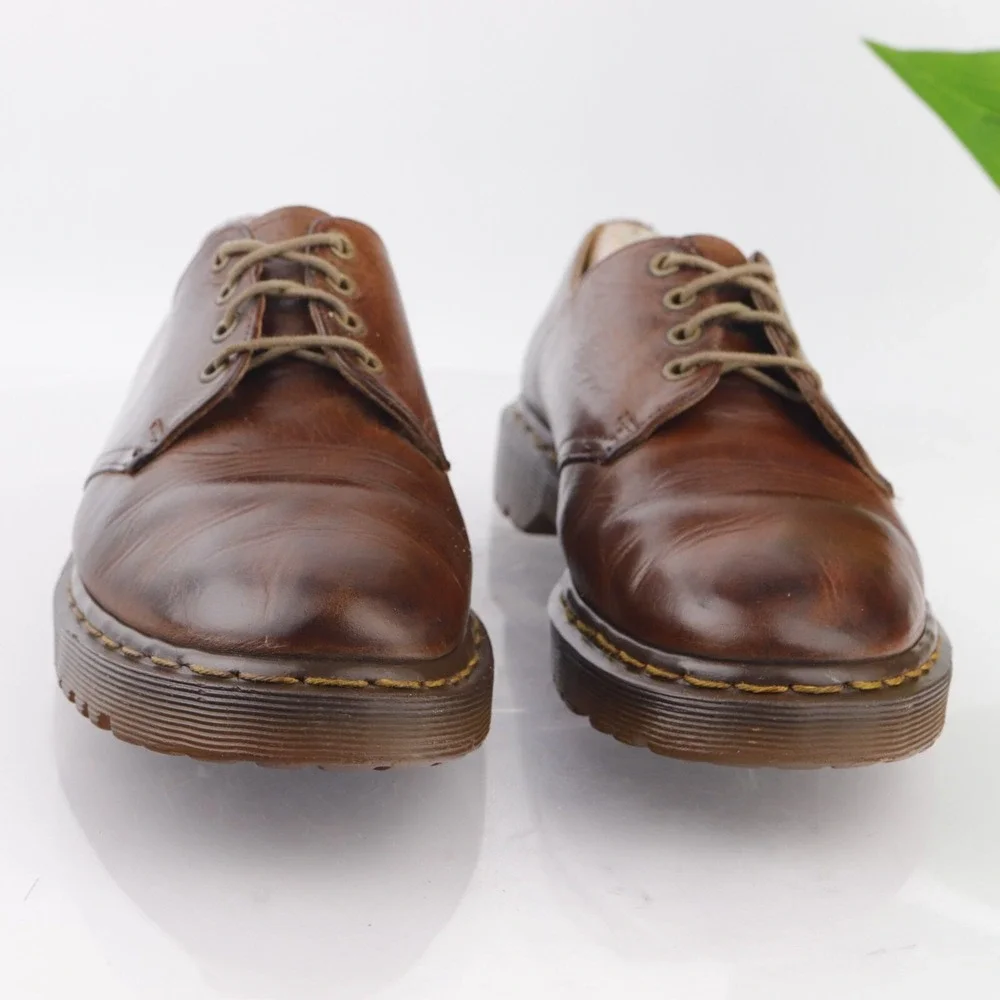 VTG Dr Martens England Mens 1561 Oxford Size 9 Brown Leather Plain Toe Shoe 4Eye